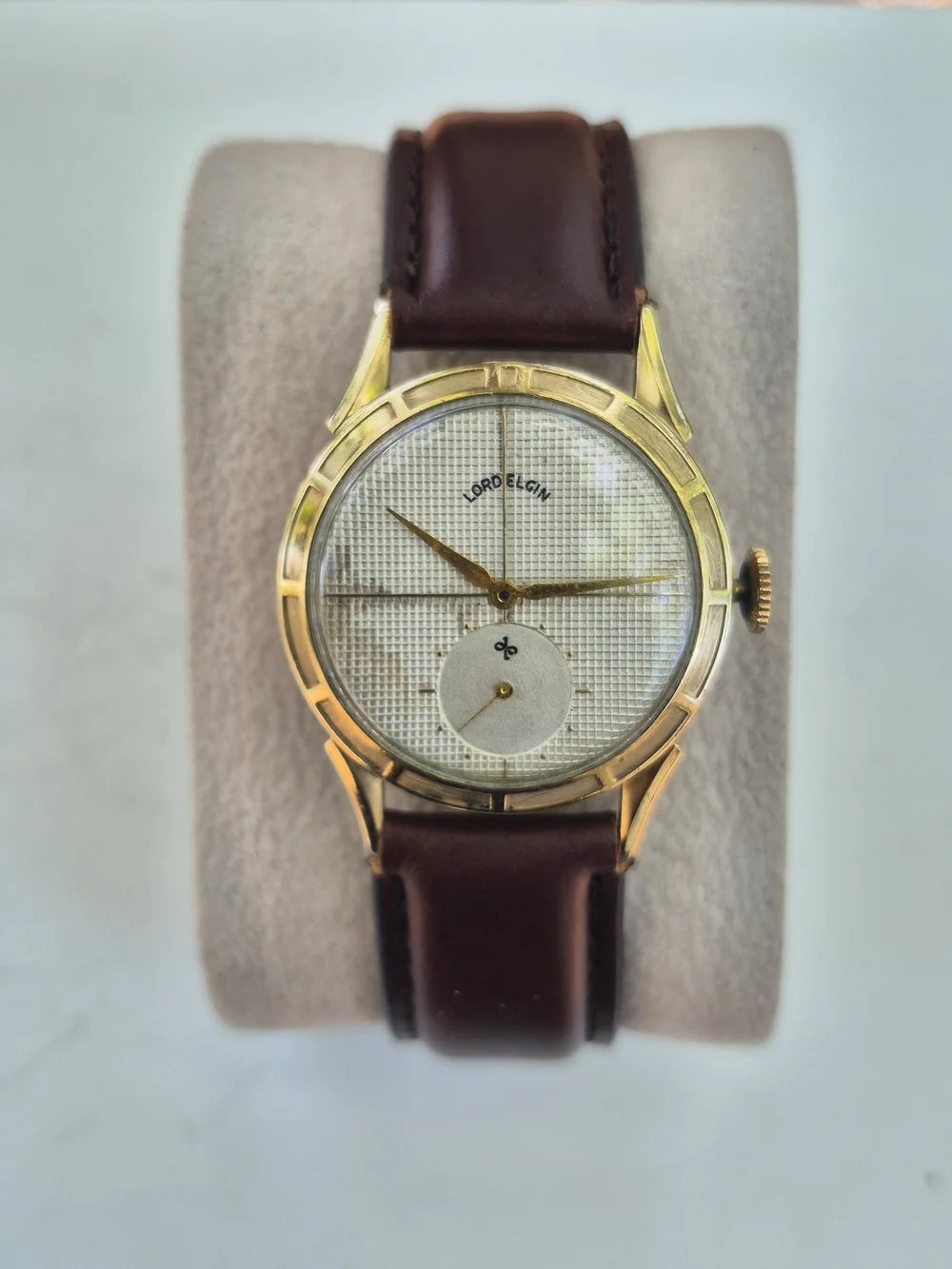 Vintage Lord Elgin 14K Gold Filled Watch Waffle Dial Small Seconds Running